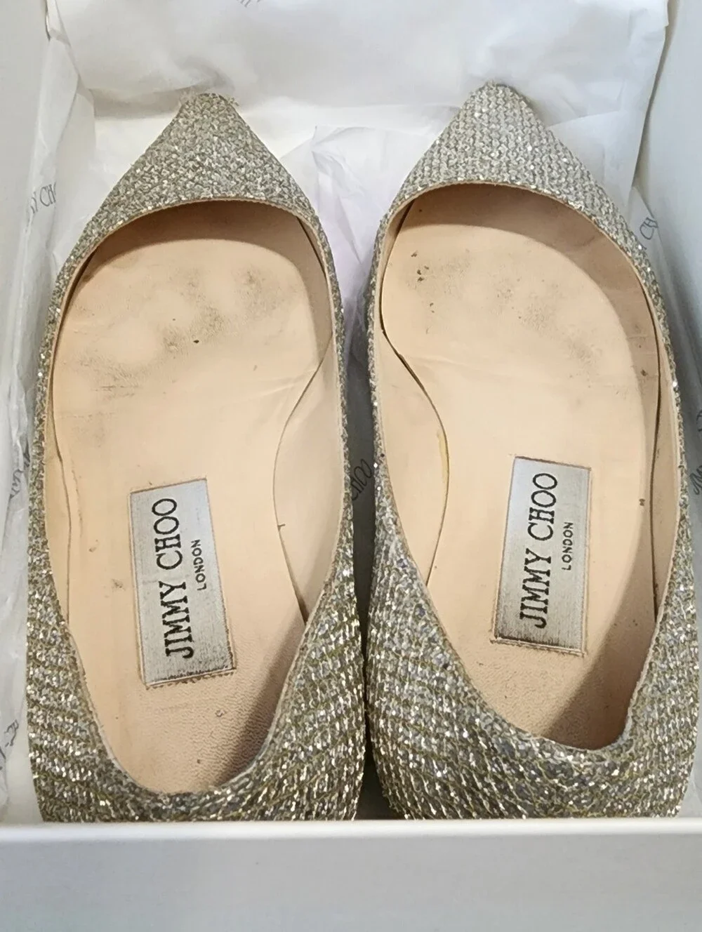 Jimmy Choo Silver Leather Flats 37